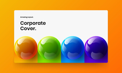 Isolated annual report vector design layout. Fresh 3D balls horizontal cover template.