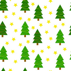 Pattern with Christmas trees and stars. Color pattern. Repeating pattern For fabric, for paper.