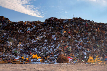 Heap of scrap metal stored for recycling