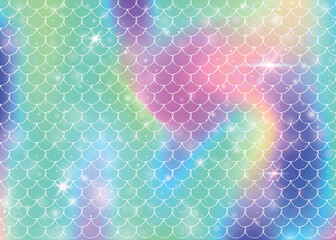 Kawaii mermaid background with princess rainbow scales pattern.