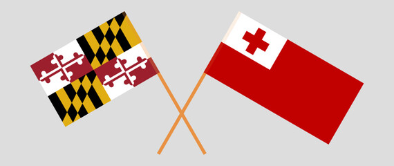 Crossed flags of the State of Maryland and Tonga. Official colors. Correct proportion