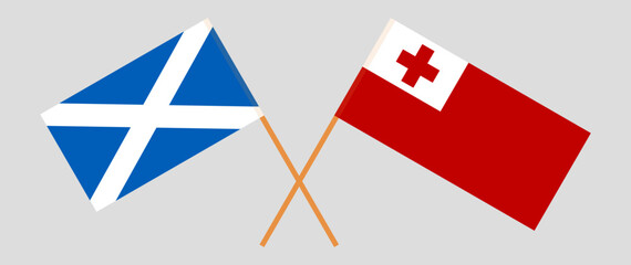 Crossed flags of Scotland and Tonga. Official colors. Correct proportion