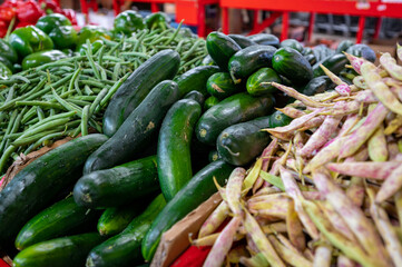 Farmers market green cucumber and green beans