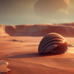 Stylized shell on a desert planet. generated sketch art