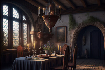 Fototapeta na wymiar dining room of an old elegant mansion