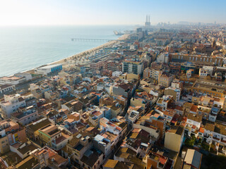 Obraz premium Aerial view of the Mediterranean coast of Badalona. Spain