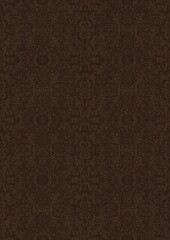 Hand-drawn unique abstract symmetrical seamless ornament. Light semi transparent brown on a dark brown background. Paper texture. Digital artwork, A4. (pattern: p06e)