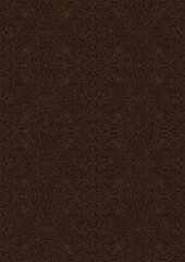 Hand-drawn unique abstract symmetrical seamless ornament. Light semi transparent brown on a dark brown background. Paper texture. Digital artwork, A4. (pattern: p07-2e)