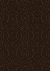 Hand-drawn unique abstract symmetrical seamless ornament. Light semi transparent brown on a dark brown background. Paper texture. Digital artwork, A4. (pattern: p08-1e)