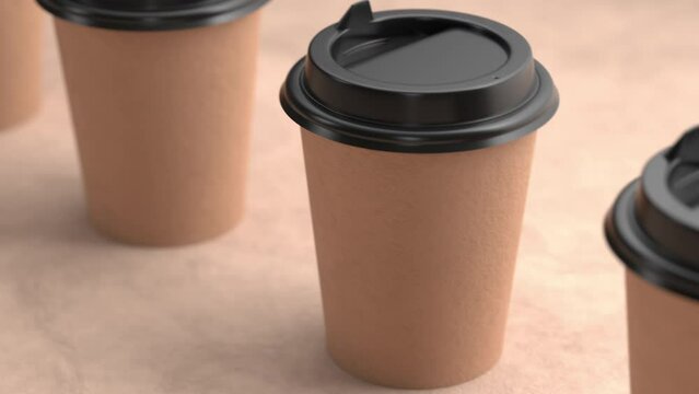 Animation of camera movement along a row of paper cups.