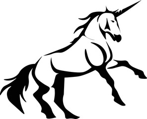 Black and White Cartoon Illustration Vector of a Mythical Unicorn Horse