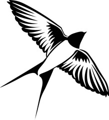 Black and White Cartoon Illustration Vector of a Flying Bird in Flight