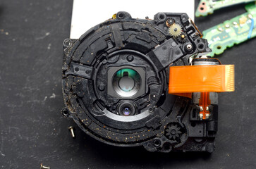 electronic parts camera close-up on black background
