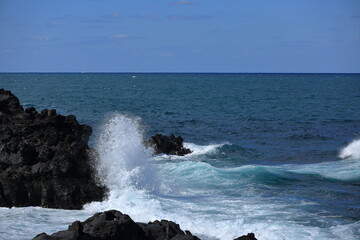 제주도 앞바다의 시원하게 부서지는 파도
