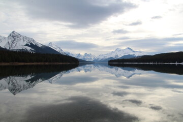 Winter Reflections On Maligne Lake, Jasper National Park, Alberta