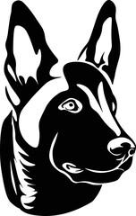 Black and White Cartoon Illustration Vector of a Dogs Face Head and Ears