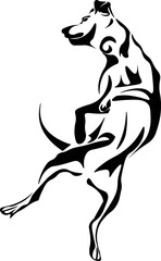 Black and White Cartoon Illustration Vector of a Dog Stretching