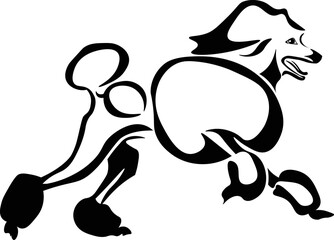 Black and White Cartoon Illustration Vector of a Puppy Dog Poodle Running