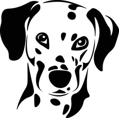 Black and White Cartoon Illustration Vector of a Dalmation Puppy Dogs Face and Head