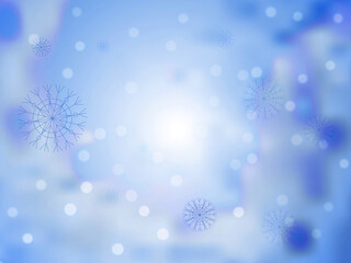abstract winter snow background with snowflakes in cold blue tones. Cold winter background