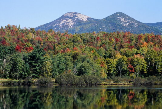 North and South Percy Peaks, with Connecticut River in foreground, Nash Stream Forest Natural Area, White Mountains, New Hampshire