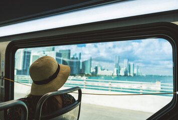 person watching the sea window bus look miami florida vacation summer tourist love 