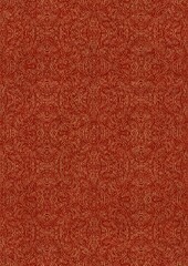 Fototapeta premium Hand-drawn unique abstract symmetrical seamless gold ornament with splatters of golden glitter on a bright red background. Paper texture. Digital artwork, A4. (pattern: p03e)