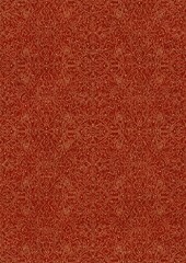 Fototapeta premium Hand-drawn unique abstract symmetrical seamless gold ornament with splatters of golden glitter on a bright red background. Paper texture. Digital artwork, A4. (pattern: p07-2e)