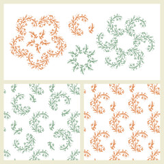 Flowers. Berry sprigs. Hand Drawn doodle floral design elements. Vintage Floral Seamless patterns - Vector Set