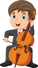 Cartoon little boy playing a cello © tigatelu