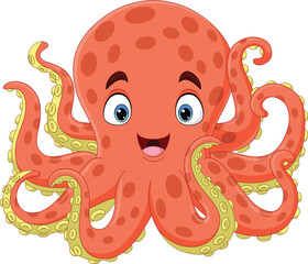 Cartoon happy octopus on white background - 549575471
