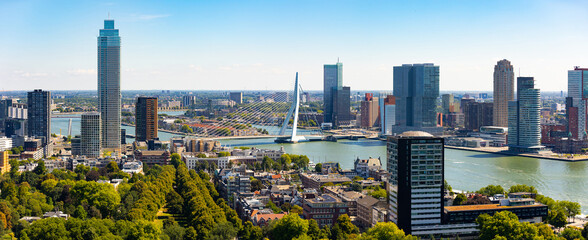 Erasmus bridge in Rotterdam harbor the Netherlands on summer day