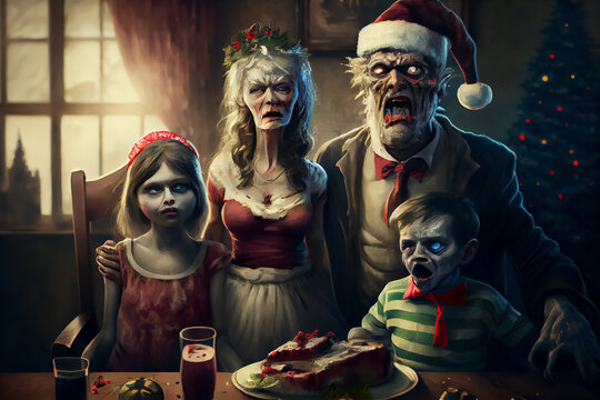 Zombie Family Celebrate Christmas