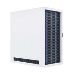 Modern server rack on white background