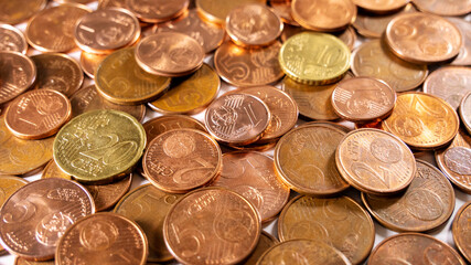 Many euro cents. Abundance of coins. Money