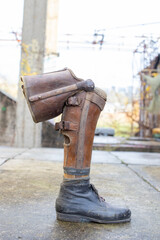 old prosthetic leg displayed outdoors
