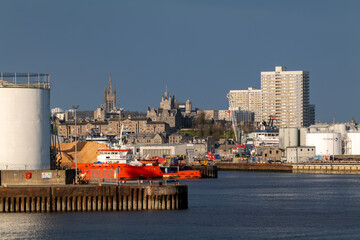25 November 2022. Aberdeen, Scotland. This is the view of Aberdeen City across the Harbour area at...
