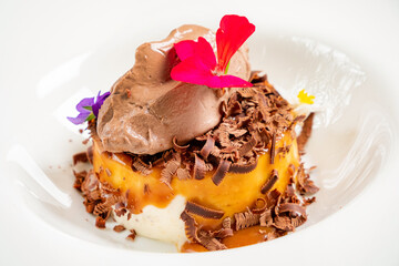 mousse dessert with chocolate ice cream