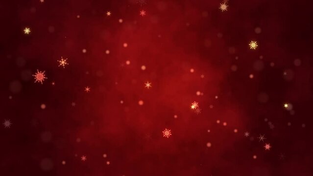 Fairytale Christmas background. Decorative golden snowflakes. Artistic red backdrop. 3D animation. Quick Time, h264, 16-bit color, highest quality. Smooth color gradation without banding effect!