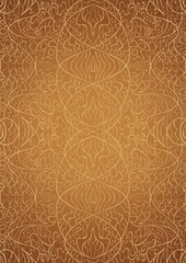 Hand-drawn unique abstract gold ornament on a yellow background, with vignette of darker background color and splatters of golden glitter. Paper texture. Digital artwork, A4. (pattern: p02-2d)