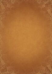 Yellow textured paper with vignette of darker color and golden hand-drawn pattern with splatters of golden glitter. Copy space. Digital artwork, A4. (pattern: p05e)