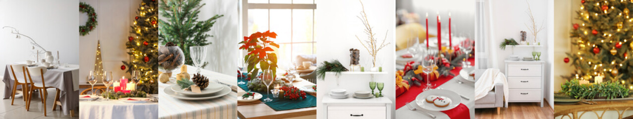 Collage with different Christmas table settings