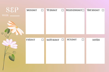 Calendar planner of different months of the year with floral background.