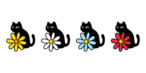 cat vector flower daisy kitten icon calico cartoon character pet breed logo stamp symbol tattoo doodle animal illustration isolated design
