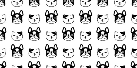 dog seamless pattern cat french bulldog kitten vector calico head face tile background gift wrapping paper scarf isolated repeat wallpaper cartoon illustration design