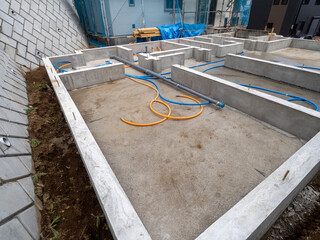 Ground concrete work with water pipe arrangement