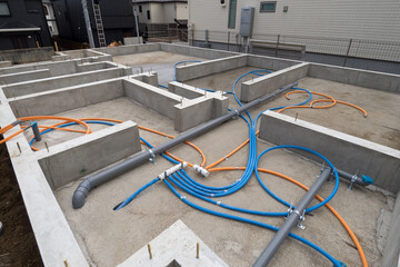 Ground concrete work with water pipe arrangement