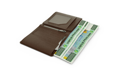 3D rendering of Djiboutian franc notes in wallet