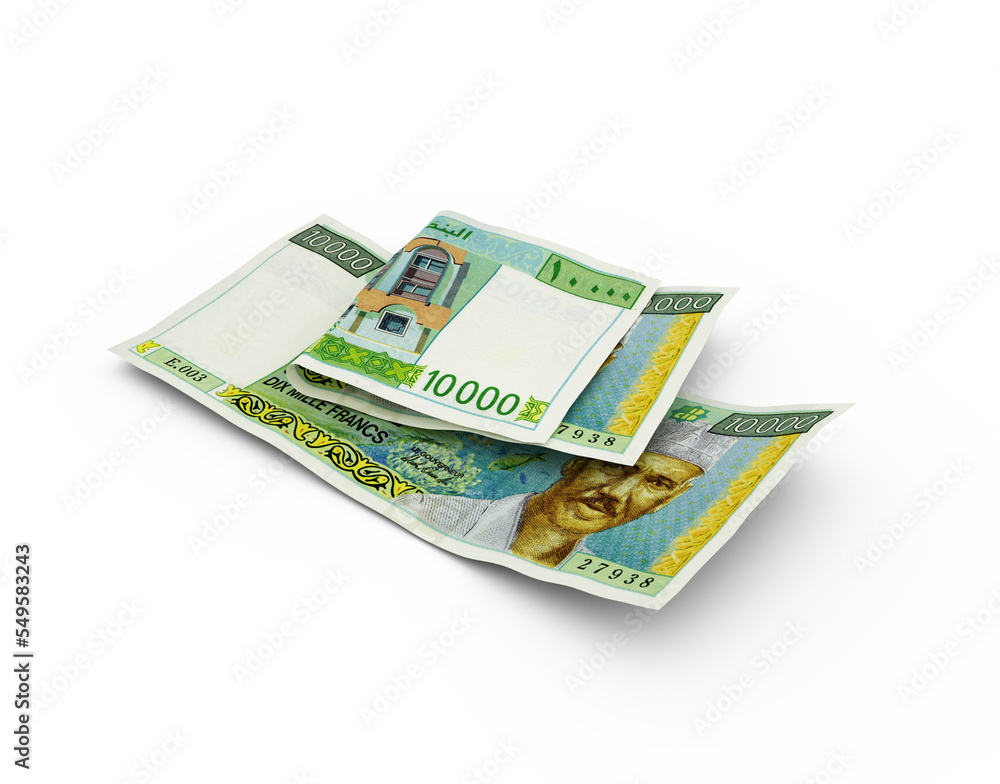 Poster 3d rendering of double djiboutian franc notes isolated on white background