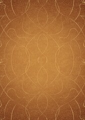 Hand-drawn unique abstract ornament. Golden splatters and light yellow on a darker yellow background and vignette in golden glitter on a darker background color. Paper texture. A4. (pattern: p08-1d)